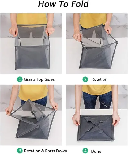 Miniatura 6 de HONOMA - Bolsas de lavandería con asas, cesta de ropa sucia de malla plegable y portátil, plegable para guardar la ropa, para habitación de niños