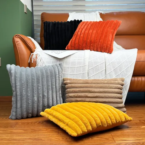 Miniatura 5 de Juego de 2 fundas de almohada de 18 x 18 pulgadas, fundas decorativas de piel sintética para cama, funda de almohada suave y esponjosa con respaldo