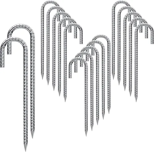 Miniatura 17 de Rebar Estacas de 12 pulgadas, paquete de 10 estacas de metal resistente en J, estacas de valla para trampolín, valla, tienda de campaña