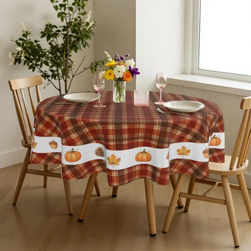 Miniatura 3 de Fall Tablecloth Round 60 Inch Autumn Thanksgiving Table Cloths Circle Pumpkin Buffalo Plaids Table Cloth Rustic Farmhouse Tablecloth for Holiday