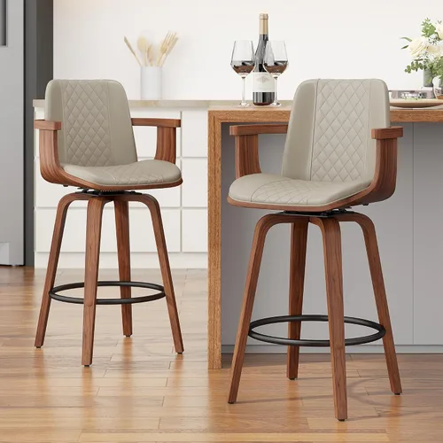 Miniatura 15 de YaFiti - Taburetes de bar giratorios, taburetes de bar tapizados de 26" de altura de mostrador con patas de madera y respaldos, sillas de bar de PU