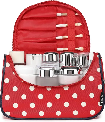 Miniatura 2 de Yeiotsy - Bolsa para cosméticos, neceser, para viaje, a lunares / Estuche de maquillaje para mujer Clásico rojo