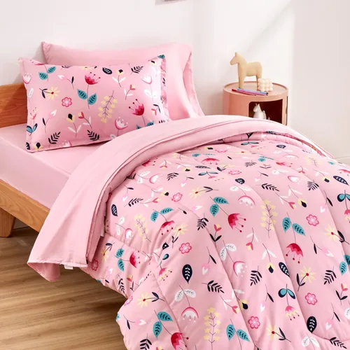 Miniatura 34 de SLEEP ZONE - Juego de edredón de 5 piezas tamaño Individual para niños, estampado suave, con edredón, sábanas y fundas para cojín y almohada, diseño