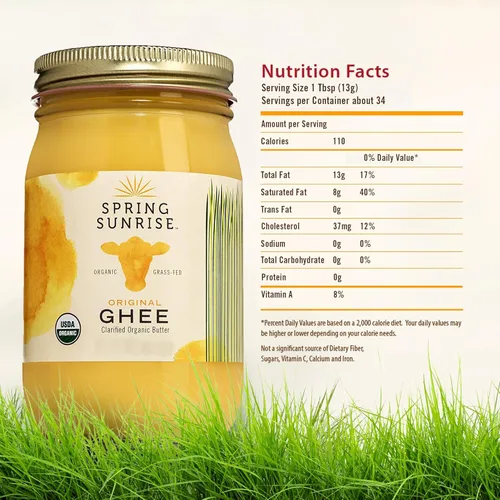 Miniatura 2 de Spring Sunrise - Mantequilla clarificada orgánica alimentada con pasto - Mantequilla clarificada certificada por la USDA - Aceite de cocina apto