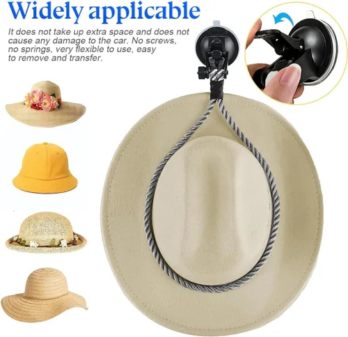 Miniatura 4 de zipelo Soportes para Sombreros para Automóvil, Soporte para Sombrero de Vaquero con Ventosa y Cuerda Hecha a Mano, Accesorios para Automóvil