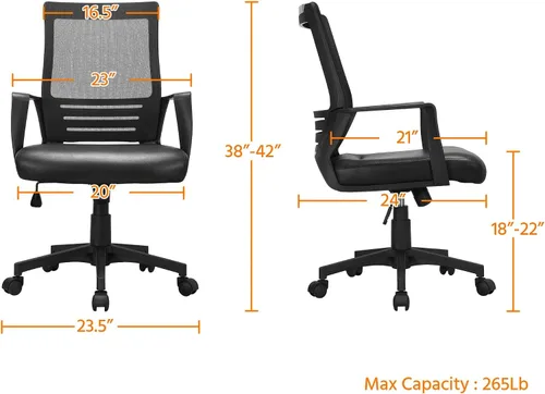 Miniatura 3 de Yaheetech Silla de oficina de malla con respaldo medio con asiento de cuero, silla ejecutiva para computadora de oficina con reposabrazos y soporte
