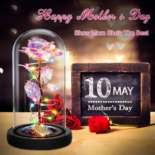 Miniatura 7 de Childom Regalos para el día de la madre para mamá, regalos de cumpleaños para mujeres, abuela, flores para entrega, rosa colorida con luz arcoíris