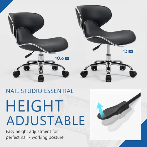 Miniatura 6 de Lessmore Silla de pedicura negra para pedicura con tecnología de uñas, silla giratoria y ajustable con tecnología de uñas para profesionales