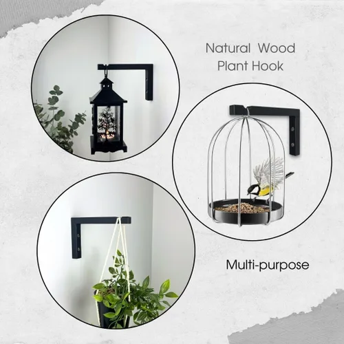 Miniatura 7 de EvenWood Juego de 2 ganchos para plantas de pared de 6 pulgadas, gancho de madera montado en forma de L, soporte para interiores y exteriores
