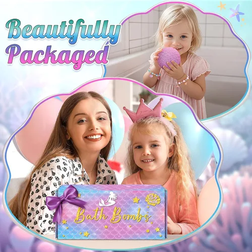 Miniatura 7 de 8 Paquetes de Bombas de Baño de Sirena para Niñas, Kit de Bomba de Baño de Burbujas con Juguetes Sorpresa Adentro, Juguetes de Baño para Niños de 4