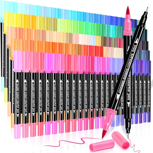Rotuladores dobles de 120 colores, marcadores artísticos de colores para libros de colorear para adultos, pincel y punta fina, juego de marcadores