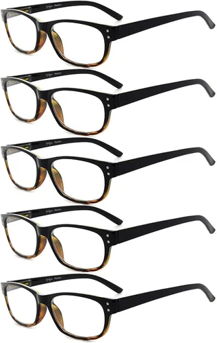 Miniatura 9 de Eyekepper Gafas de lectura clásicas para hombre, paquete de 5 con bisagras de resorte Brazos impresos de grano de madera