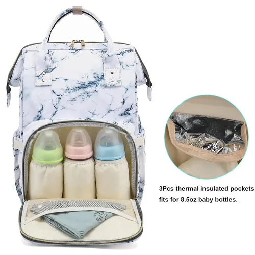 Miniatura 2 de Mochila de Pañales para Bebés Niñas, Mamá Bolsas Grandes Impermeables para Pañales para Mujeres (Mármol)