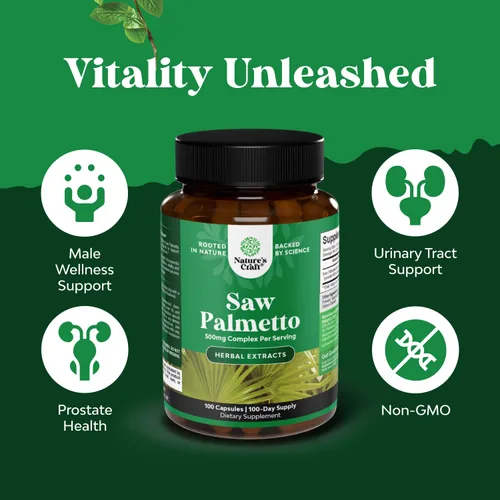 Miniatura 6 de Extracto de palma enana americana extra fuerte, complejo de hierbas avanzado para la salud del cabello y apoyo urinario con esteroles vegetales