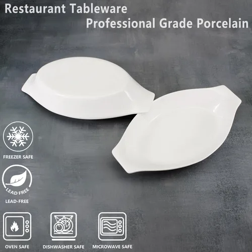 Miniatura 3 de Platos ovalados de cerámica para hornear gratinados de 5 x 8 pulgadas 12 OZ, juego de 4 cuencos para banana split, para porciones de 1 o 2 personas