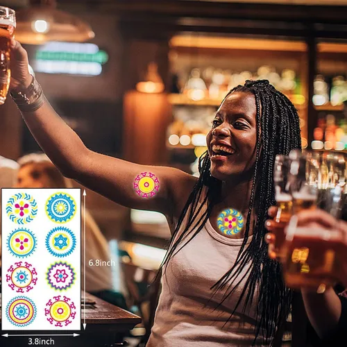 Miniatura 4 de Tatuajes que brillan en la oscuridad, 170 piezas de neón UV luz negra reactiva tatuajes temporales brillantes suministros de fiesta calcomanías