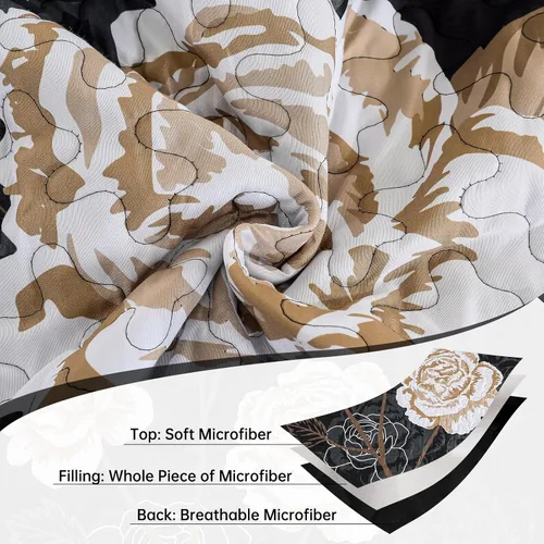 Miniatura 5 de Anibedding Juego de edredón floral tamaño Queen, elegante colcha cubrecama negra con estampado floral de 3 piezas, juego de ropa de cama