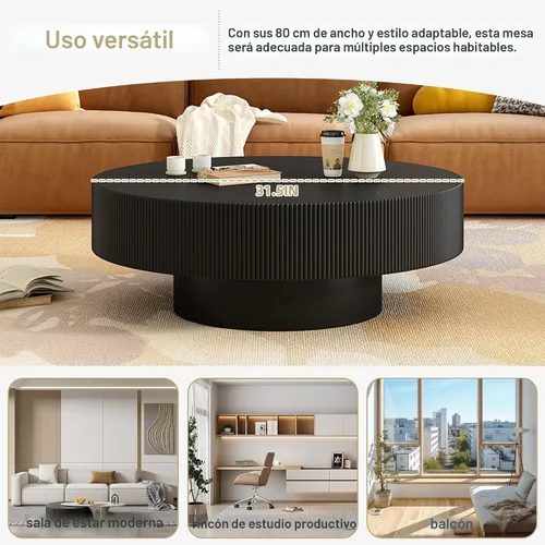 Miniatura 7 de Merax Mesa de café moderna redonda de 31 pulgadas con base resistente, mesas centrales de madera para sala de estar, recepción, fácil de ensamblar