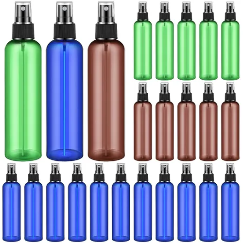Miniatura 14 de Eccliy 32 botellas de spray de 8 onzas, botellas de limpieza de niebla fina, pulverizador de viaje de plástico vacío transparente, rociador Ámbar