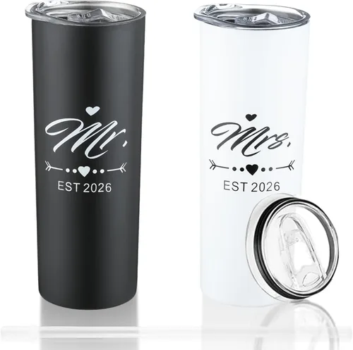 DHQH Juego de Tumblers Mr and Mrs 2026, Regalos de Compromiso y Boda para Parejas Esposa Esposo Futura Novia Recién Comprometidos Tumbler de Viaje