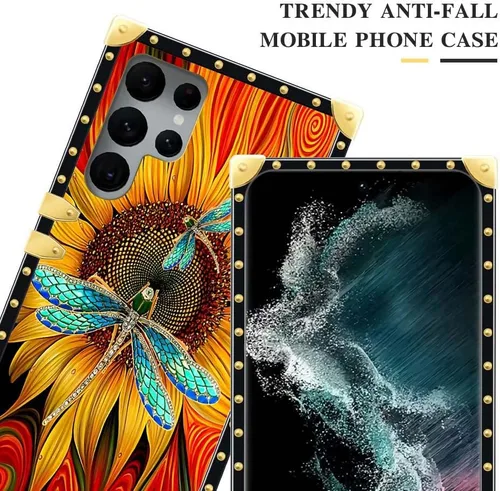 Miniatura 2 de Funda compatible con Samsung Galaxy S22 Ultra, funda protectora de TPU suave a prueba de golpes de 4 libélulas en la flor para Samsung Galaxy S22