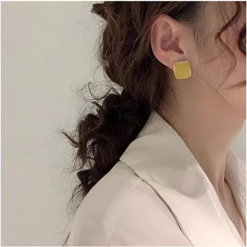 Miniatura 4 de Caiyao Aretes de botón cuadrados esmaltados ligeros y coloridos para mujer, pequeños aretes cuadrados para adolescentes, niñas, novia, fiesta