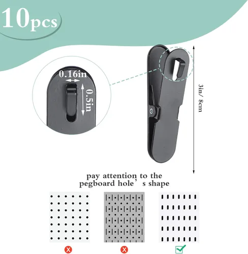 Miniatura 3 de Fulmoon 10 piezas de accesorios de tablero de clavijas, clips de metal para manualidades, sala de estar, cocina, baño, oficina, pared, organizar