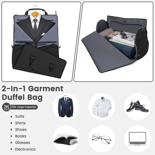 Miniatura 2 de Goplus Bolsa de mano para ropa, bolsa de viaje impermeable con compartimento para zapatos, correa de hombro desmontable, maleta 2 en 1, bolsa