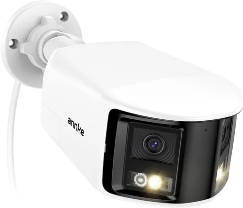 ANNKE FCD800 - Cámara de seguridad PoE de 4K 8MP con lente dual, vista panorámica de 180°, visión nocturna a color con luz dual inteligente, audio