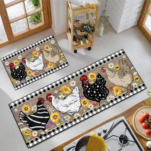 Miniatura 7 de Juego de alfombras de cocina para chef 2 piezas, alfombra de piso de estilo granja de estilo rústico, decoración de alfombras absorbentes y lavables