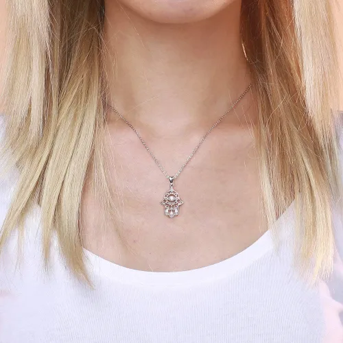 Miniatura 8 de Aniu Joyería de plata de ley 925 Hamsa de Fátima para mujer con circonita cúbica, viene con caja de regalo negra