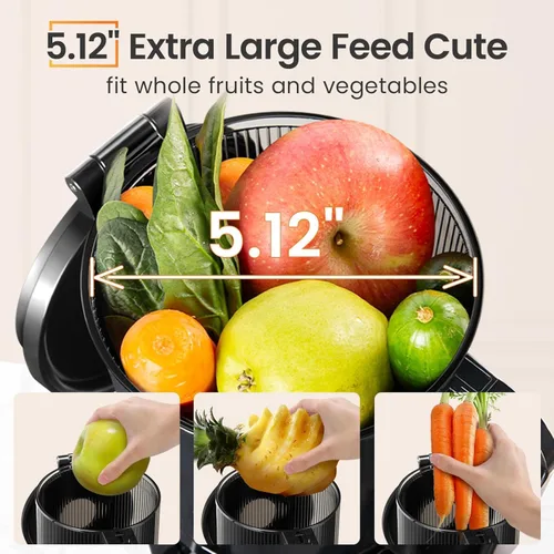 Miniatura 2 de Ventray Exprimidor de prensa en frío, máquina exprimidora con canal de alimentación extra grande de 5.12 pulgadas, exprimidor de masticación lenta