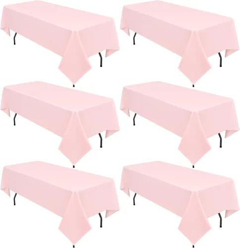 Miniatura 81 de Paquete de 10 manteles de poliéster de 60 x 102 pulgadas, manteles de poliéster beige para mesas rectangulares de 6 pies, resistentes a las manchas
