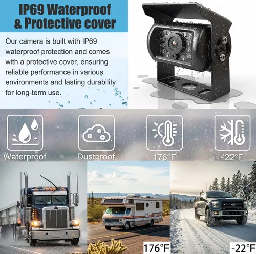 Miniatura 2 de Kit de monitor de cámara de respaldo, monitor HD 1080P de 7 pulgadas, cámara de visión trasera impermeable IP69 para camión, remolque, caja