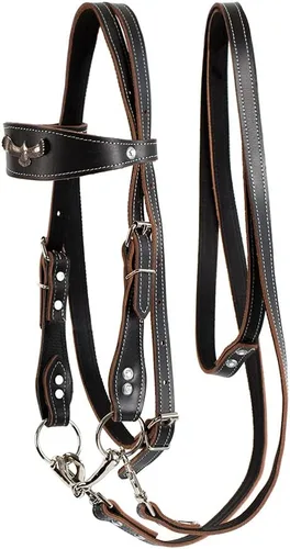 Brida de cuero para caballos, bridas ajustables para caballos con puntas y riendas de cuero desmontables