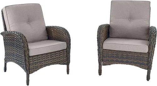Miniatura 12 de HUMMUH Juego de 2 sillas de mimbre para exteriores, sillas de comedor con respaldo alto y asiento profundo para jardín, porche, patio trasero