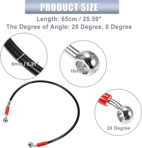Miniatura 5 de X AUTOHAUX 25.6 in 25.59" Longitud 0.394 in ID motocicleta freno hidráulico manguera tubo tubo 28° 0° acero inoxidable trenzado cable para ATV