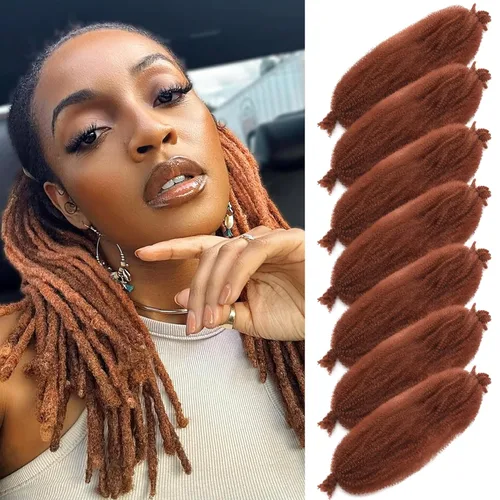 Miniatura 18 de Marley Twist - Cabello trenzado de 16 pulgadas, cabello afro trenzado elástico, paquete de 7 paquetes, cabello rizado rizado ombré, marrón Marrón