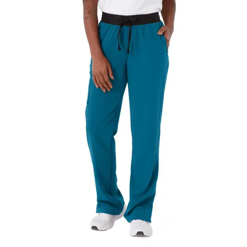 ave. Varick - Pantalón médico de tiro medio para mujer, pierna recta, seis bolsillos, color azul caribeño, talla S