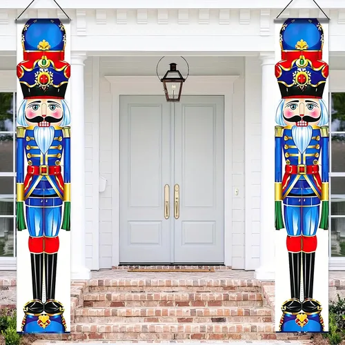 Miniatura 11 de BlissYard Estandartes de Porche Navideños de Cascanueces 12×71 Pulgadas Hola Invierno Feliz Navidad Decoraciones de Puerta Estandarte de Soldado