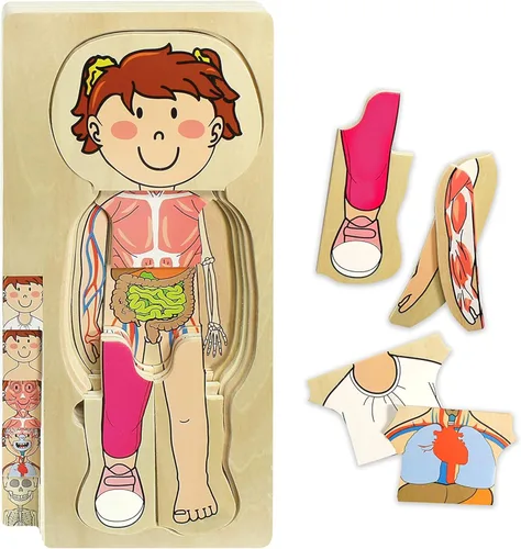 Kidzlane Rompecabezas de Madera de 29 Piezas para Niños Pequeños y Niños - Juego de Rompecabezas de Anatomía de Niño - Rompecabezas de Anatomía