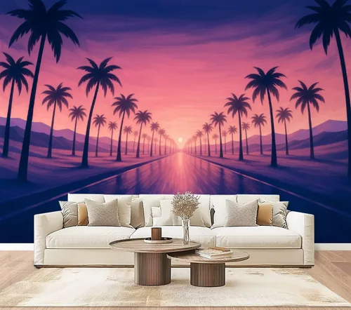 Mural de pared Peel & Stick Atardecer Tropical Océano Color Rosa reflejo de la luz del sol, papel tapiz autoadhesivo removible, calcomanía de pared