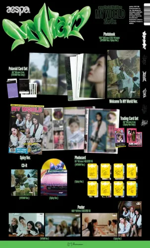 aespa MY WORLD 3er mini álbum ZINE Welcome to MY World Version 1p Poster+40p PhotoBook+1p PhotoCard+4p Polaroid Card SET+Tracking Sealed