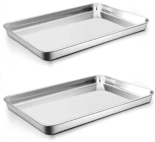 Miniatura 20 de P&P CHEF Bandeja para hornear galletas de 9 pulgadas, bandeja de acero inoxidable para cocina, utensilios para horno para múltiples usos, aspecto