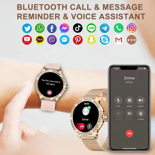 Miniatura 2 de Relojes inteligentes para mujer (llamada/respuesta de llamada) 1.32 pulgadas HD reloj de mujer con ritmo cardíaco sueño rastreador de fitness