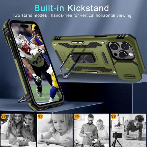 Miniatura 167 de DEERLAMN Funda para iPhone Xs Max con funda deslizante para cámara + protector de pantalla, soporte giratorio de anillo de grado militar a prueba