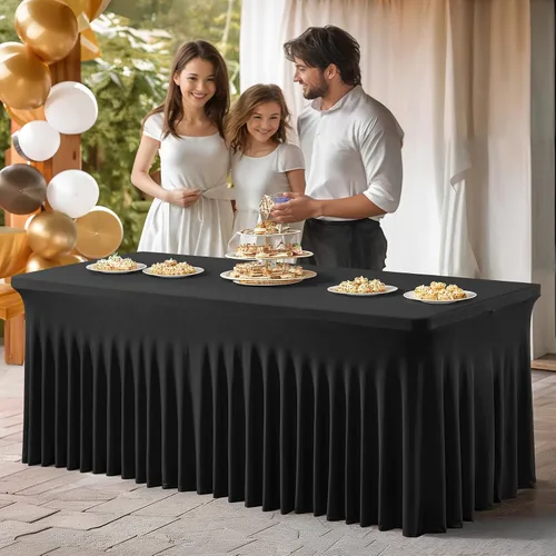 Miniatura 9 de PARTISKY - Mantel de elastano negro para mesas rectangulares de 4 pies, cubierta de mesa elástica para mesas plegables, bodas, fiestas, banquetes
