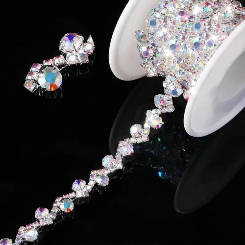Kigeli Bling Adorno de Diamantes de Imitación con Cadena de Cristal, Adorno de Diamantes de Imitación para Costura, Adornos para Vestidos DIY, Ropa,