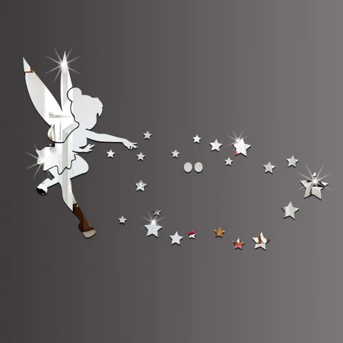 Miniatura 5 de MEYA 26 unids/set Tinkerbell Fairy espejo de pared acrílico espejo decorativo Tinker Bell pegatinas de pared decoración del hogar (dorado)