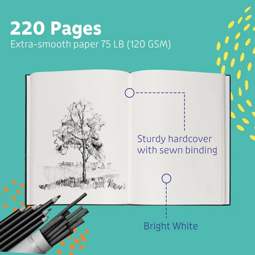 Miniatura 3 de Cuaderno de bocetos de tapa dura, paquete de 2 libros de dibujo de 5.5 x 8 pulgadas, 110 hojas de cuaderno de tapa dura, ideal para lápices